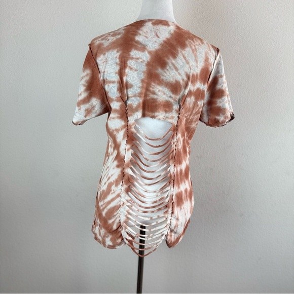 NWT Affliction Reversible Graphic Tee XL Brown Tie-Dye Cutout Back Size XL - Picture 8 of 11
